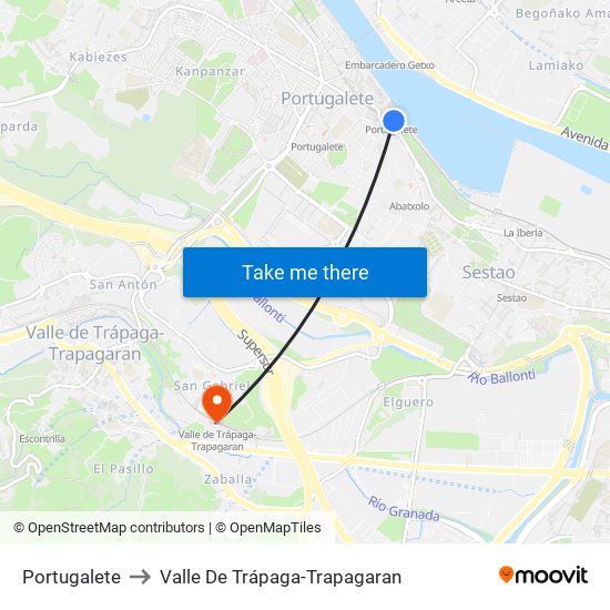 Portugalete to Valle De Trápaga-Trapagaran map