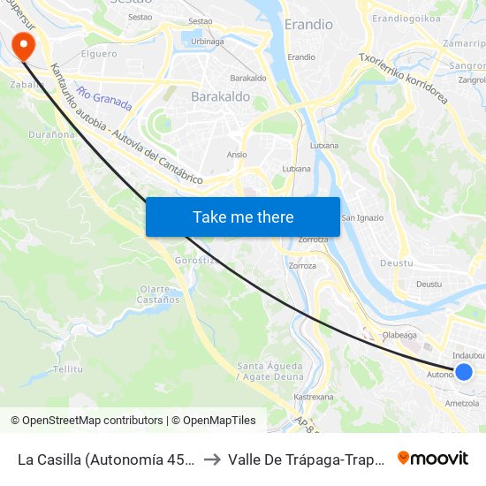 La Casilla (Autonomía 45) (356) to Valle De Trápaga-Trapagaran map