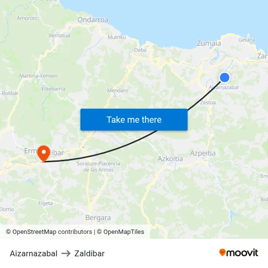 Aizarnazabal to Zaldibar map