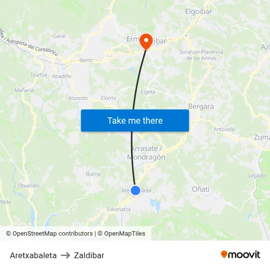 Aretxabaleta to Zaldibar map