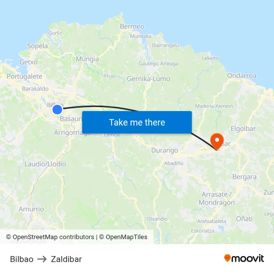 Bilbao to Zaldibar map