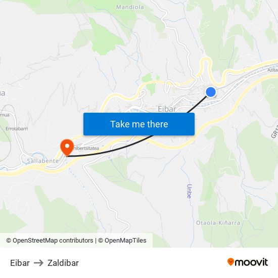 Eibar to Zaldibar map