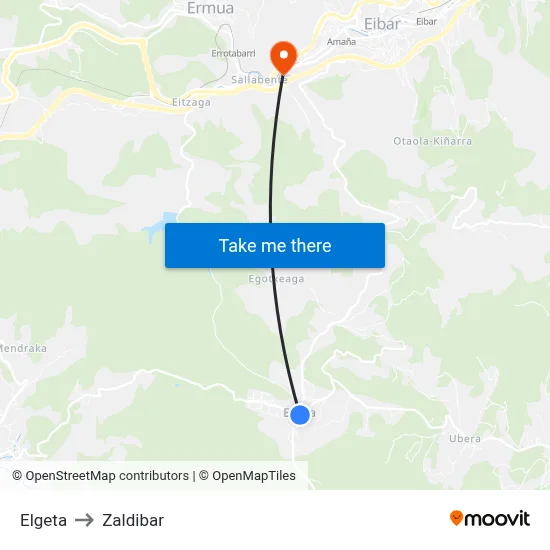 Elgeta to Zaldibar map