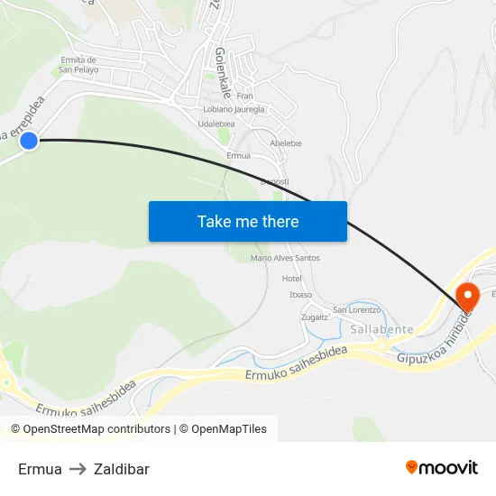 Ermua to Zaldibar map