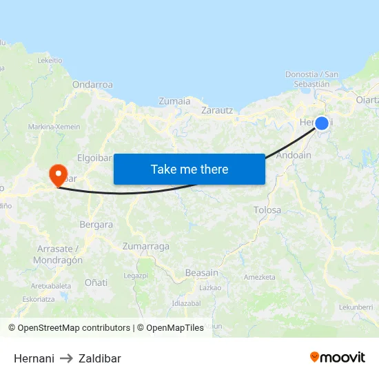 Hernani to Zaldibar map