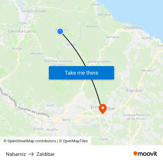 Nabarniz to Zaldibar map