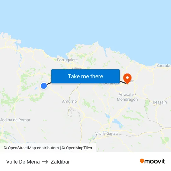 Valle De Mena to Zaldibar map