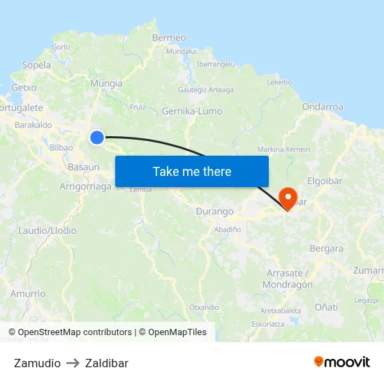 Zamudio to Zaldibar map