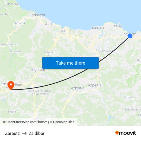 Zarautz to Zaldibar map