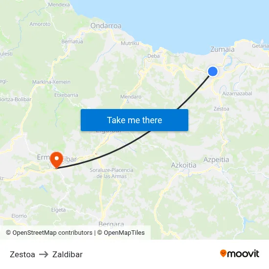 Zestoa to Zaldibar map