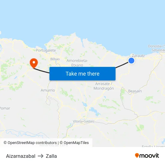 Aizarnazabal to Zalla map