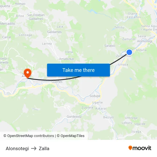 Alonsotegi to Zalla map