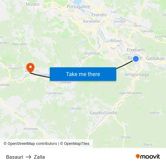 Basauri to Zalla map