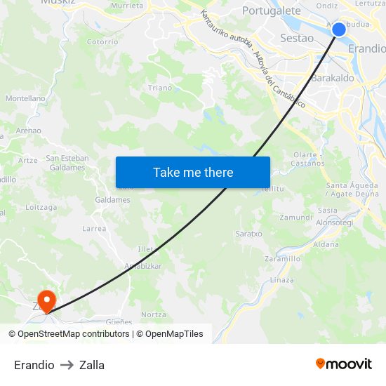 Erandio to Zalla map