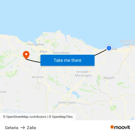 Getaria to Zalla map