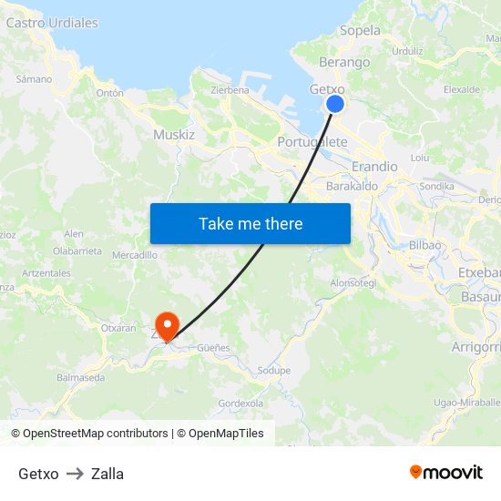 Getxo to Zalla map