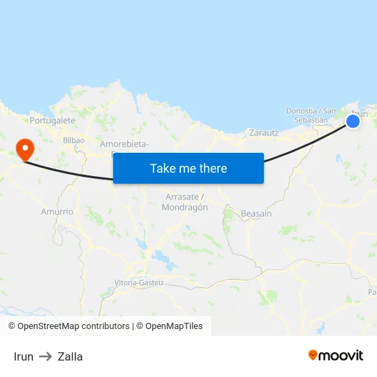 Irun to Zalla map