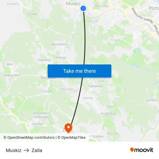 Muskiz to Zalla map