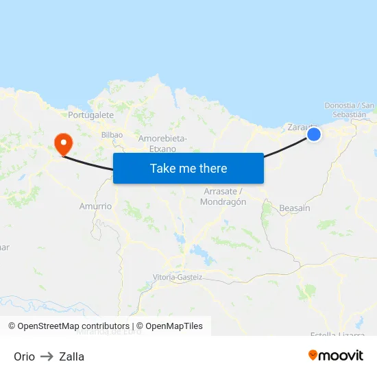 Orio to Zalla map