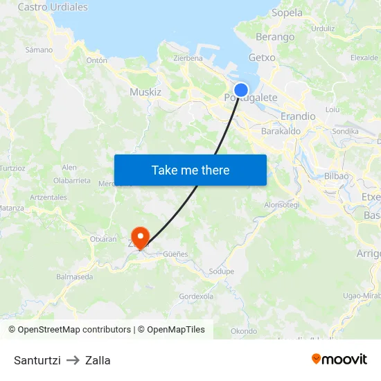Santurtzi to Zalla map