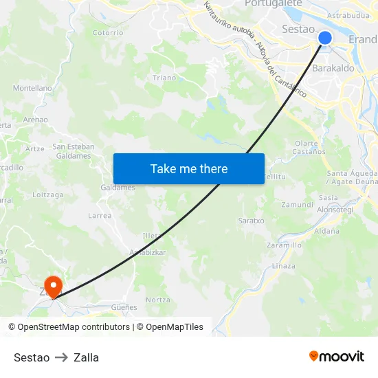 Sestao to Zalla map