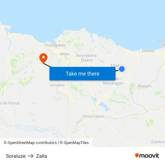 Soraluze to Zalla map