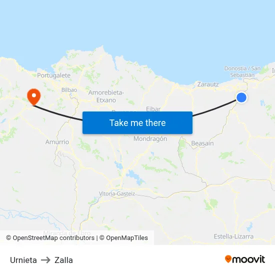 Urnieta to Zalla map