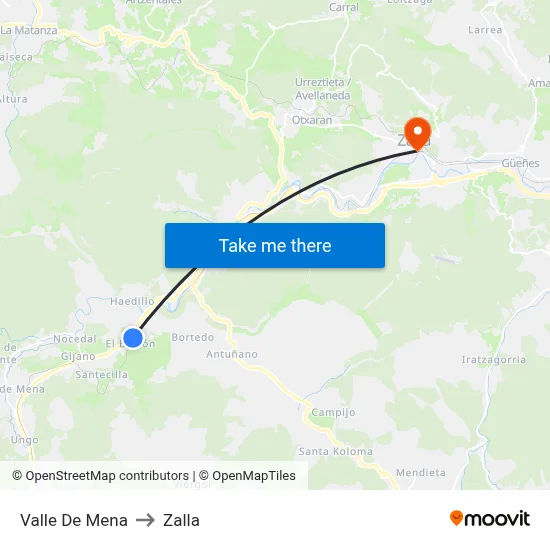 Valle De Mena to Zalla map