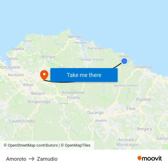 Amoroto to Zamudio map