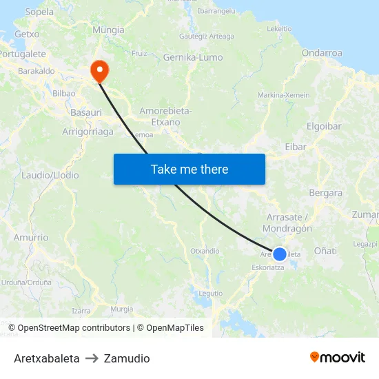 Aretxabaleta to Zamudio map