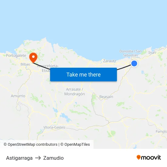Astigarraga to Zamudio map