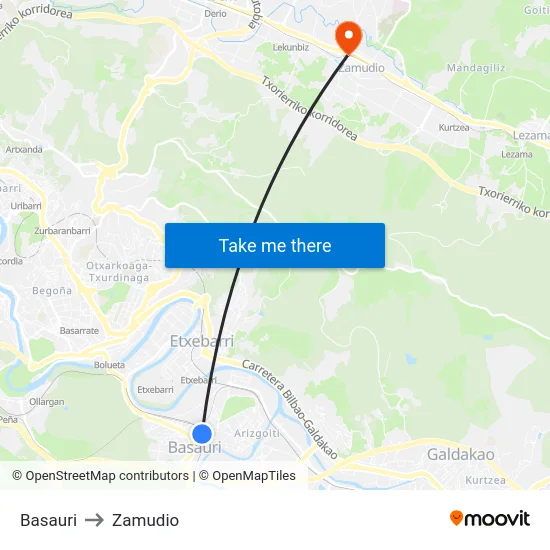 Basauri to Zamudio map