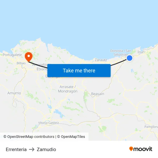 Errenteria to Zamudio map