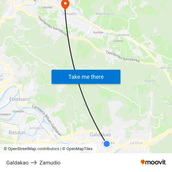 Galdakao to Zamudio map