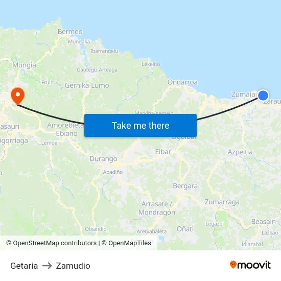 Getaria to Zamudio map