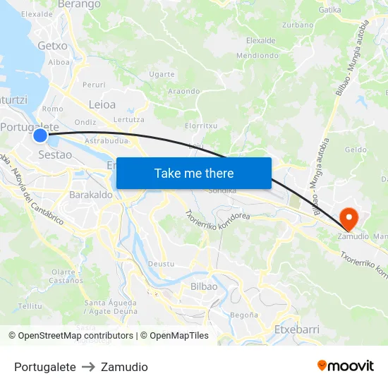 Portugalete to Zamudio map
