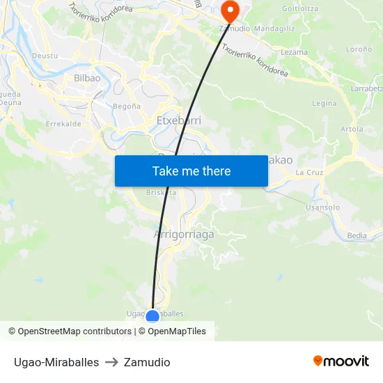 Ugao-Miraballes to Zamudio map