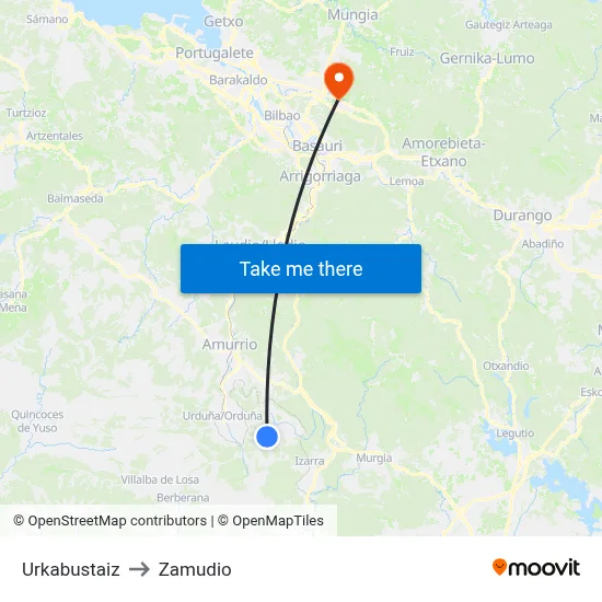 Urkabustaiz to Zamudio map