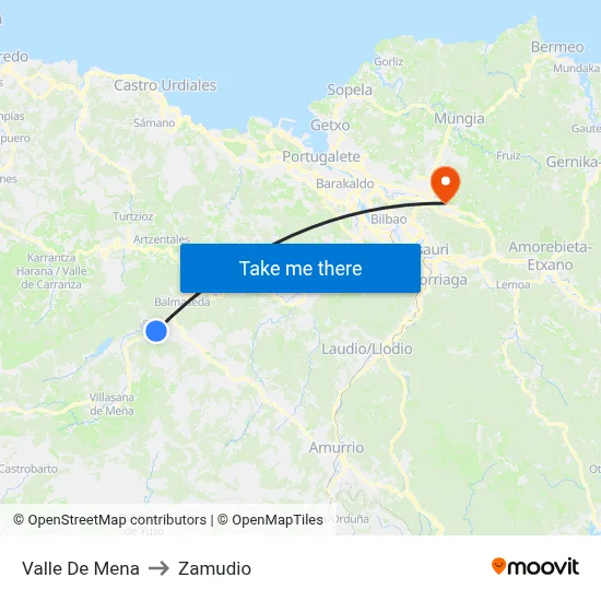 Valle De Mena to Zamudio map