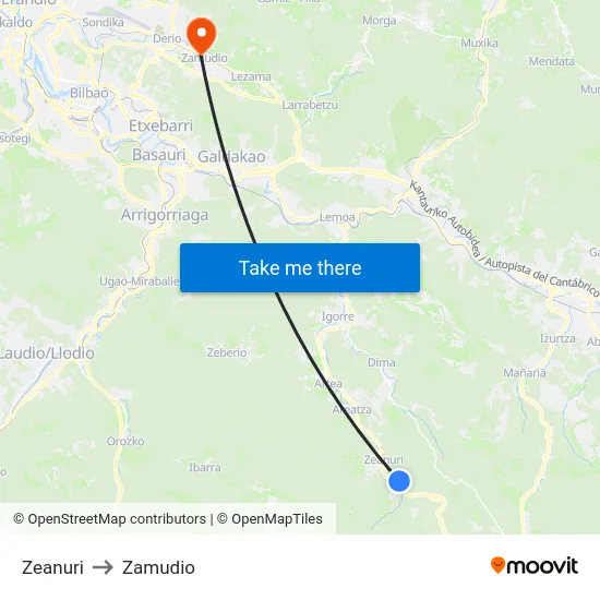 Zeanuri to Zamudio map