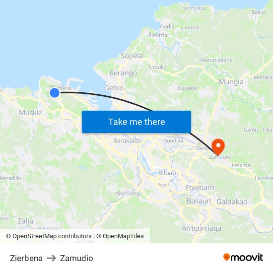 Zierbena to Zamudio map