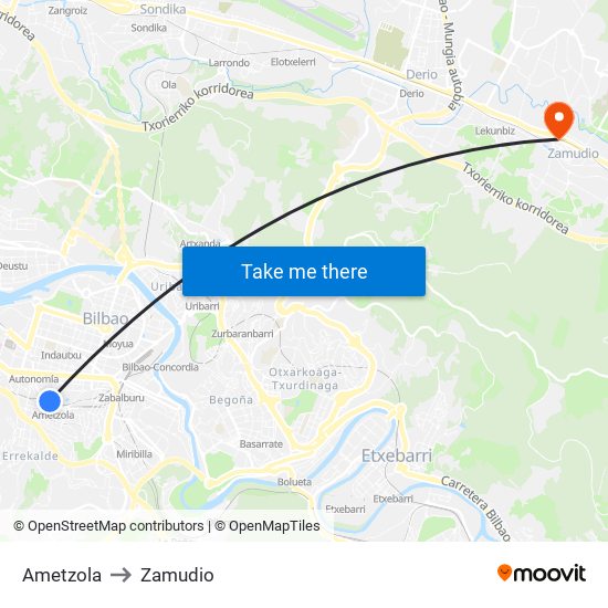 Ametzola to Zamudio map