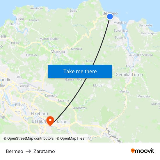 Bermeo to Zaratamo map