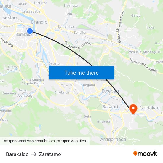 Barakaldo to Zaratamo map