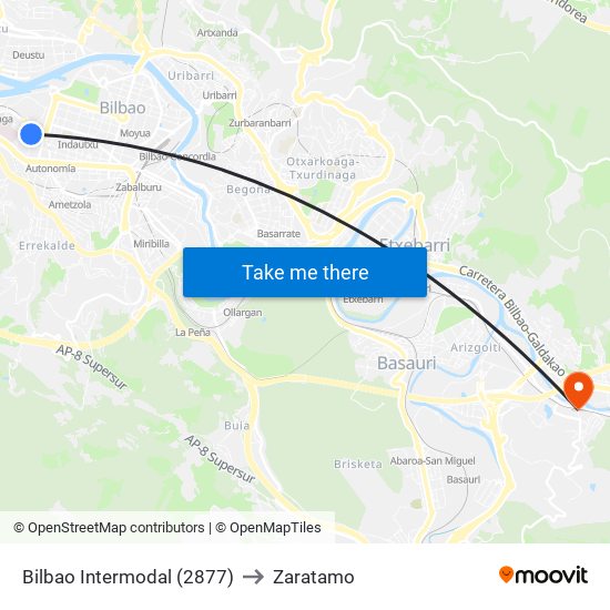 Bilbao Intermodal (2877) to Zaratamo map