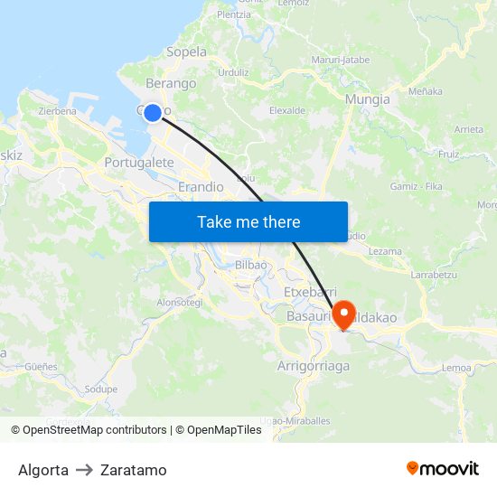 Algorta to Zaratamo map