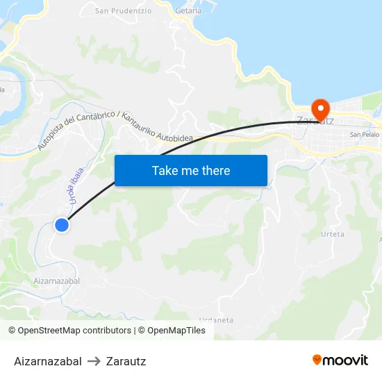 Aizarnazabal to Zarautz map