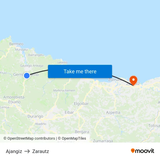 Ajangiz to Zarautz map
