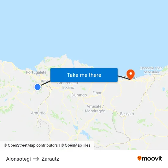 Alonsotegi to Zarautz map