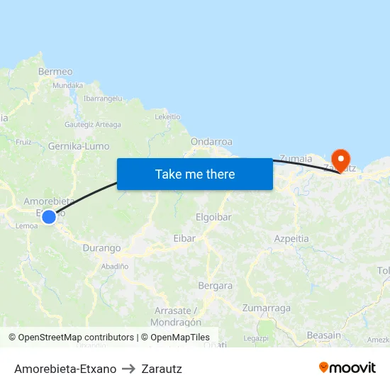Amorebieta-Etxano to Zarautz map